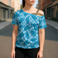 Blue Hawaii Kalo Palaka Motifs Cross Shoulder Shirt Hawaiian Taro Leaves Elegant Vibes LT14 - Polynesian Pride