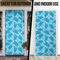 Blue Hawaii Kalo Palaka Motifs Door Cover Hawaiian Taro Leaves Elegant Vibes - Polynesian Pride