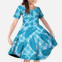 Blue Hawaii Kalo Palaka Motifs Family Matching Long Sleeve Bodycon Dress and Hawaiian Shirt Hawaiian Taro Leaves Elegant Vibes LT14 Daughter's Dress Blue - Polynesian Pride