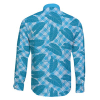 Blue Hawaii Kalo Palaka Motifs Family Matching Long Sleeve Bodycon Dress and Hawaiian Shirt Hawaiian Taro Leaves Elegant Vibes - Polynesian Pride