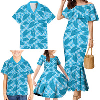 Blue Hawaii Kalo Palaka Motifs Family Matching Mermaid Dress and Hawaiian Shirt Hawaiian Taro Leaves Elegant Vibes LT14 - Polynesian Pride