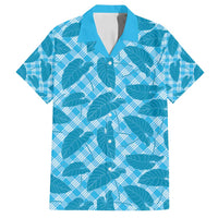 Blue Hawaii Kalo Palaka Motifs Family Matching Off Shoulder Short Dress and Hawaiian Shirt Hawaiian Taro Leaves Elegant Vibes - Polynesian Pride