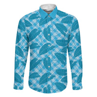 Blue Hawaii Kalo Palaka Motifs Family Matching Short Sleeve Bodycon Dress and Hawaiian Shirt Hawaiian Taro Leaves Elegant Vibes LT14 Dad's Shirt - Long Sleeve Blue - Polynesian Pride