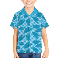Blue Hawaii Kalo Palaka Motifs Family Matching Short Sleeve Bodycon Dress and Hawaiian Shirt Hawaiian Taro Leaves Elegant Vibes LT14 Son's Shirt Blue - Polynesian Pride