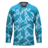 Blue Hawaii Kalo Palaka Motifs Hockey Jersey Hawaiian Taro Leaves Elegant Vibes - Polynesian Pride
