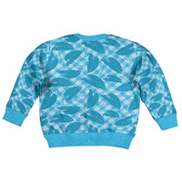 Blue Hawaii Kalo Palaka Motifs Kid Ugly Christmas Sweater Hawaiian Taro Leaves Elegant Vibes - Polynesian Pride