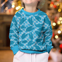 Blue Hawaii Kalo Palaka Motifs Kid Ugly Christmas Sweater Hawaiian Taro Leaves Elegant Vibes - Polynesian Pride