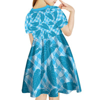 Blue Hawaii Kalo Palaka Motifs Kid Short Sleeve Dress Hawaiian Taro Leaves Elegant Vibes LT14 - Polynesian Pride