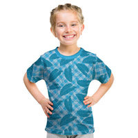 Blue Hawaii Kalo Palaka Motifs Kid T Shirt Hawaiian Taro Leaves Elegant Vibes LT14 Blue - Polynesian Pride
