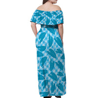 Blue Hawaii Kalo Palaka Motifs Off Shoulder Maxi Dress Hawaiian Taro Leaves Elegant Vibes - Polynesian Pride