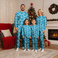 Blue Hawaii Kalo Palaka Motifs Christmas Pajama Set Hawaiian Taro Leaves Elegant Vibes - Polynesian Pride