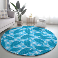 Blue Hawaii Kalo Palaka Motifs Round Carpet Hawaiian Taro Leaves Elegant Vibes - Polynesian Pride