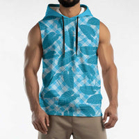 Blue Hawaii Kalo Palaka Motifs Sleeveless Hoodie Hawaiian Taro Leaves Elegant Vibes - Polynesian Pride
