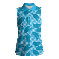 Blue Hawaii Kalo Palaka Motifs Women Sleeveless Polo Shirt Hawaiian Taro Leaves Elegant Vibes - Polynesian Pride