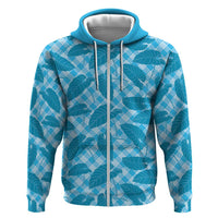 Blue Hawaii Kalo Palaka Motifs Zip Hoodie Hawaiian Taro Leaves Elegant Vibes - Polynesian Pride