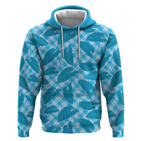 Blue Hawaii Kalo Palaka Motifs Zip Hoodie Hawaiian Taro Leaves Elegant Vibes - Polynesian Pride