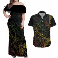 Aloha Hawaii Kalo Couples Matching Off Shoulder Maxi Dress and Hawaiian Shirt Reggae Taro Polynesian Pattern - Polynesian Pride