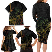 Aloha Hawaii Kalo Family Matching Long Sleeve Bodycon Dress and Hawaiian Shirt Reggae Taro Polynesian Pattern - Polynesian Pride