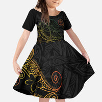 Aloha Hawaii Kalo Family Matching Off Shoulder Short Dress and Hawaiian Shirt Reggae Taro Polynesian Pattern LT14 Daughter's Dress Black - Polynesian Pride