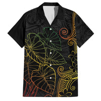 Aloha Hawaii Kalo Family Matching Off Shoulder Short Dress and Hawaiian Shirt Reggae Taro Polynesian Pattern LT14 Dad's Shirt - Short Sleeve Black - Polynesian Pride