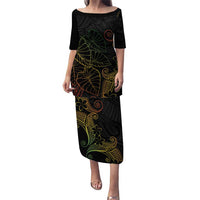 Aloha Hawaii Kalo Family Matching Puletasi and Hawaiian Shirt Reggae Taro Polynesian Pattern LT14 Mom's Dress Black - Polynesian Pride