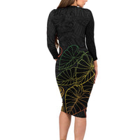 Aloha Hawaii Kalo Long Sleeve Bodycon Dress Reggae Taro Polynesian Pattern - Polynesian Pride