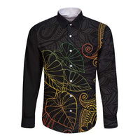 Aloha Hawaii Kalo Long Sleeve Button Shirt Reggae Taro Polynesian Pattern - Polynesian Pride