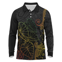 Aloha Hawaii Kalo Long Sleeve Polo Shirt Reggae Taro Polynesian Pattern - Polynesian Pride