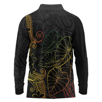 Aloha Hawaii Kalo Long Sleeve Polo Shirt Reggae Taro Polynesian Pattern - Polynesian Pride