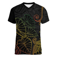 Aloha Hawaii Kalo Women V-Neck T-Shirt Reggae Taro Polynesian Pattern - Polynesian Pride
