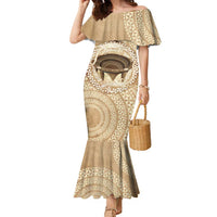 Tonga Skink Kava Bowl Family Matching Mermaid Dress and Hawaiian Shirt Vintage Tongan Ngatu Pattern LT14 Mom's Dress Brown - Polynesian Pride