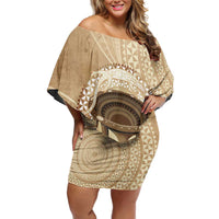 Tonga Skink Kava Bowl Family Matching Off Shoulder Short Dress and Hawaiian Shirt Vintage Tongan Ngatu Pattern