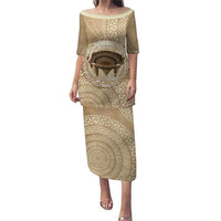 Tonga Skink Kava Bowl Family Matching Puletasi and Hawaiian Shirt Vintage Tongan Ngatu Pattern LT14 Mom's Dress Brown - Polynesian Pride