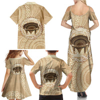 Tonga Skink Kava Bowl Family Matching Summer Maxi Dress and Hawaiian Shirt Vintage Tongan Ngatu Pattern