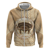 Tonga Skink Kava Bowl Hoodie Vintage Tongan Ngatu Pattern LT14 Zip Hoodie Brown - Polynesian Pride