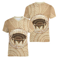 Tonga Skink Kava Bowl Women V-Neck T-Shirt Vintage Tongan Ngatu Pattern LT14 - Polynesian Pride
