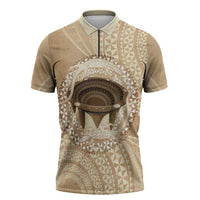 Tonga Skink Kava Bowl Zipper Polo Shirt Vintage Tongan Ngatu Pattern