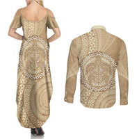 Tonga Ngatu Turtle Couples Matching Summer Maxi Dress and Long Sleeve Button Shirt Vintage Tongan Tapa Cloth LT14 - Polynesian Pride