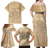 Tonga Ngatu Turtle Family Matching Off Shoulder Maxi Dress and Hawaiian Shirt Vintage Tongan Tapa Cloth