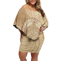 Tonga Ngatu Turtle Family Matching Off Shoulder Short Dress and Hawaiian Shirt Vintage Tongan Tapa Cloth