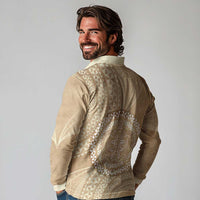 Tonga Ngatu Turtle Long Sleeve Polo Shirt Vintage Tongan Tapa Cloth
