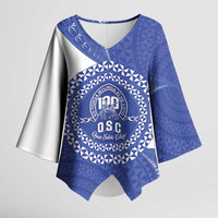 Queen Salote College 100th Anniversary Personalized Kimono Sleeve Blouse Est 1926 Kolisi Fefine Tongan Ngatu Pattern LT14 Female Blue - Polynesian Pride