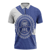 Queen Salote College 100th Anniversary Personalized Zipper Polo Shirt Est 1926 Kolisi Fefine Tongan Ngatu Pattern LT14 Blue - Polynesian Pride