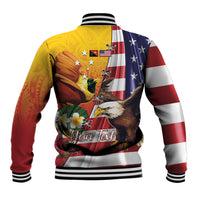 Personalised United States And Papua New Guinea Baseball Jacket USA Eagle With PNG Bird Of Paradise