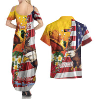 Personalised United States And Papua New Guinea Couples Matching Summer Maxi Dress and Hawaiian Shirt USA Eagle With PNG Bird Of Paradise