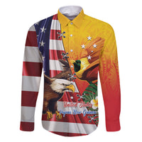 Personalised United States And Papua New Guinea Family Matching Short Sleeve Bodycon Dress and Hawaiian Shirt USA Eagle With PNG Bird Of Paradise
