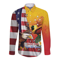 Personalised United States And Papua New Guinea Long Sleeve Button Shirt USA Eagle With PNG Bird Of Paradise