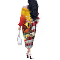 Personalised United States And Papua New Guinea Off The Shoulder Long Sleeve Dress USA Eagle With PNG Bird Of Paradise