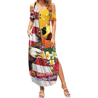 Personalised United States And Papua New Guinea Summer Maxi Dress USA Eagle With PNG Bird Of Paradise LT14 Women Red - Polynesian Pride