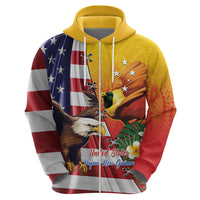 Personalised United States And Papua New Guinea Zip Hoodie USA Eagle With PNG Bird Of Paradise
